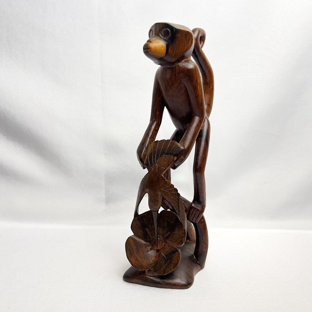 Hand Carved Southeast Asian Wood Monkey Figure 10.5" Tall Tribal Style Sculpture